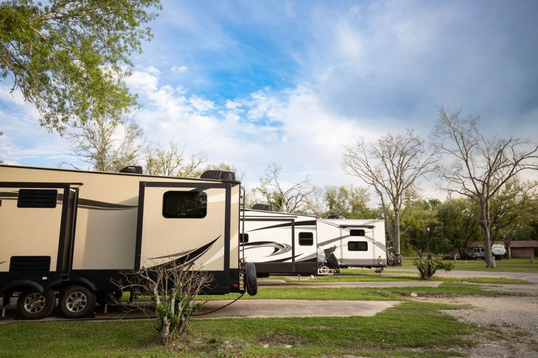 RVs park in a line